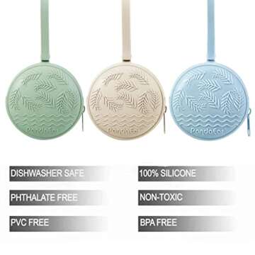 PandaEar 3 Pack Silicone Pacifier Holder Case, Portable Travel Pacifier Pouch for Newborns, BPA-Free Silicone Pacifier Storage Container for Boys & Girls (Green, Blue, Cream)