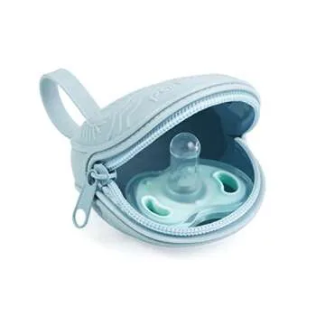 PandaEar 3 Pack Silicone Pacifier Holder Case, Portable Travel Pacifier Pouch for Newborns, BPA-Free Silicone Pacifier Storage Container for Boys & Girls (Green, Blue, Cream)