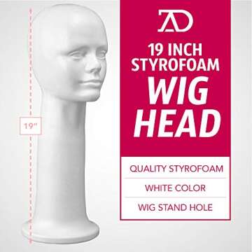 19 Inch Foam Wig Head Mannequin for Styling & Display