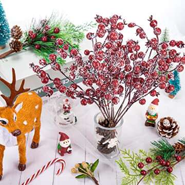 Whaline 12 Pack Christmas Artificial Berry Picks Xmas Winter Frosted Red Berry Stems 11.8inch Fake Snowy Red Berry Branches for Christmas Tree Wreath Garland DIY Crafts Home Wedding Party Decor
