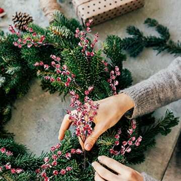 Whaline 12 Pack Christmas Artificial Berry Picks Xmas Winter Frosted Red Berry Stems 11.8inch Fake Snowy Red Berry Branches for Christmas Tree Wreath Garland DIY Crafts Home Wedding Party Decor