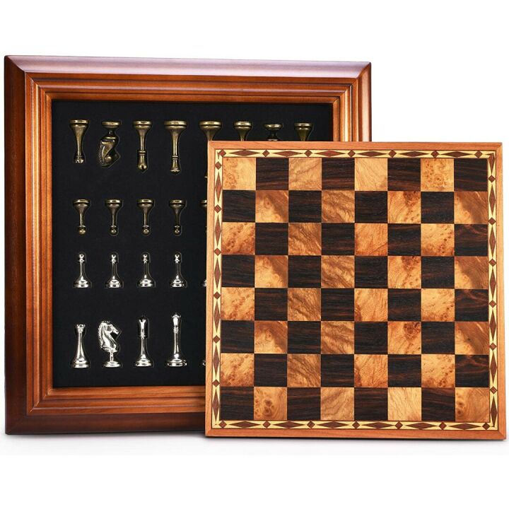 AMEROUS 14" Chess Set with Metal Pieces & Storage
