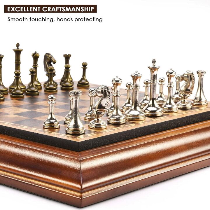 AMEROUS 14" Chess Set with Metal Pieces & Storage