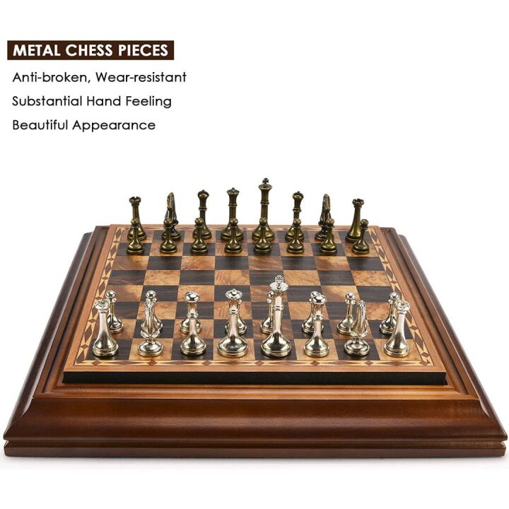 AMEROUS 14" Chess Set with Metal Pieces & Storage