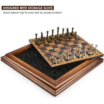 AMEROUS 14" Chess Set with Metal Pieces & Storage