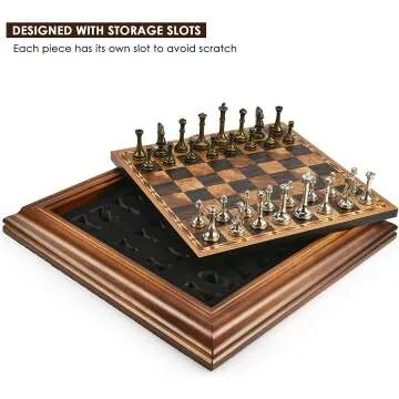 AMEROUS 14" Chess Set with Metal Pieces & Storage
