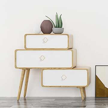 CPELLESSE 6 Pcs Clover Knobs Four-Leaf Handle Creative Cabinet Drawer Pulls Gold for Dresser Wardrobe Zinc Alloy Single Hole Door Handle(White)