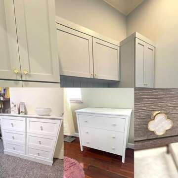 CPELLESSE 6 Pcs Clover Knobs Four-Leaf Handle Creative Cabinet Drawer Pulls Gold for Dresser Wardrobe Zinc Alloy Single Hole Door Handle(White)