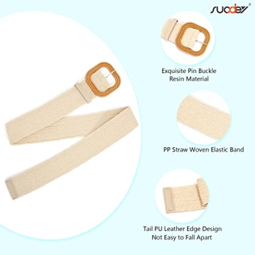 SUOSDEY Straw Woven Elastic Belt for Women - 2 Pack