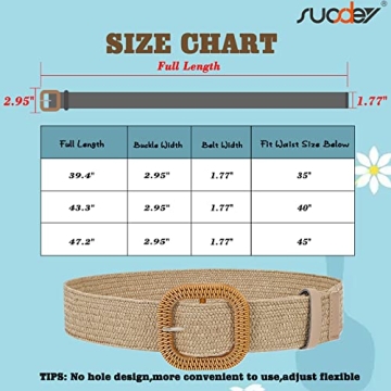 SUOSDEY Straw Woven Elastic Belt for Women - 2 Pack