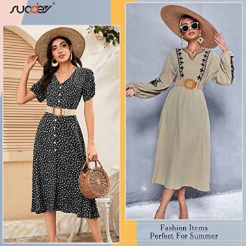 SUOSDEY Straw Woven Elastic Belt for Women - 2 Pack