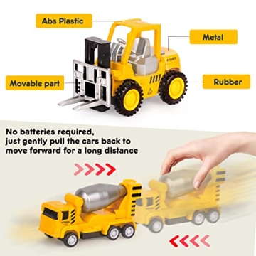 Meland Construction Toy Trucks - 8 Mini Vehicles & Mat for Kids