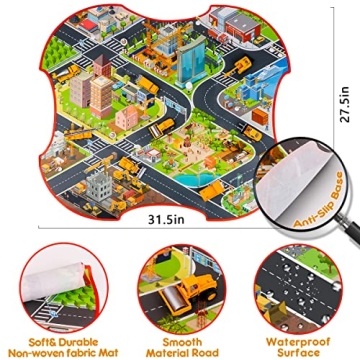 Meland Construction Toy Trucks - 8 Mini Vehicles & Mat for Kids