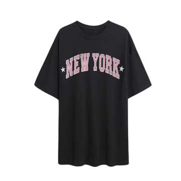 Remidoo Women's Casual Short Sleeve Graphic Oversized T Shirt Loose Letter Print Tee Top Blouse Black Large