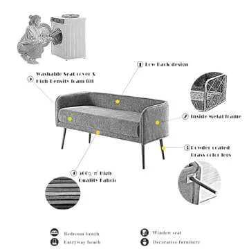Chic Forshare Bedroom Bench with Metal Frame & Comfort