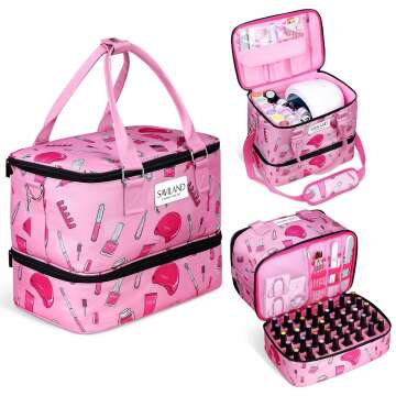 SAVILAND Nail Polish Organizer Bag: 40 Bottles + Lamp Storage