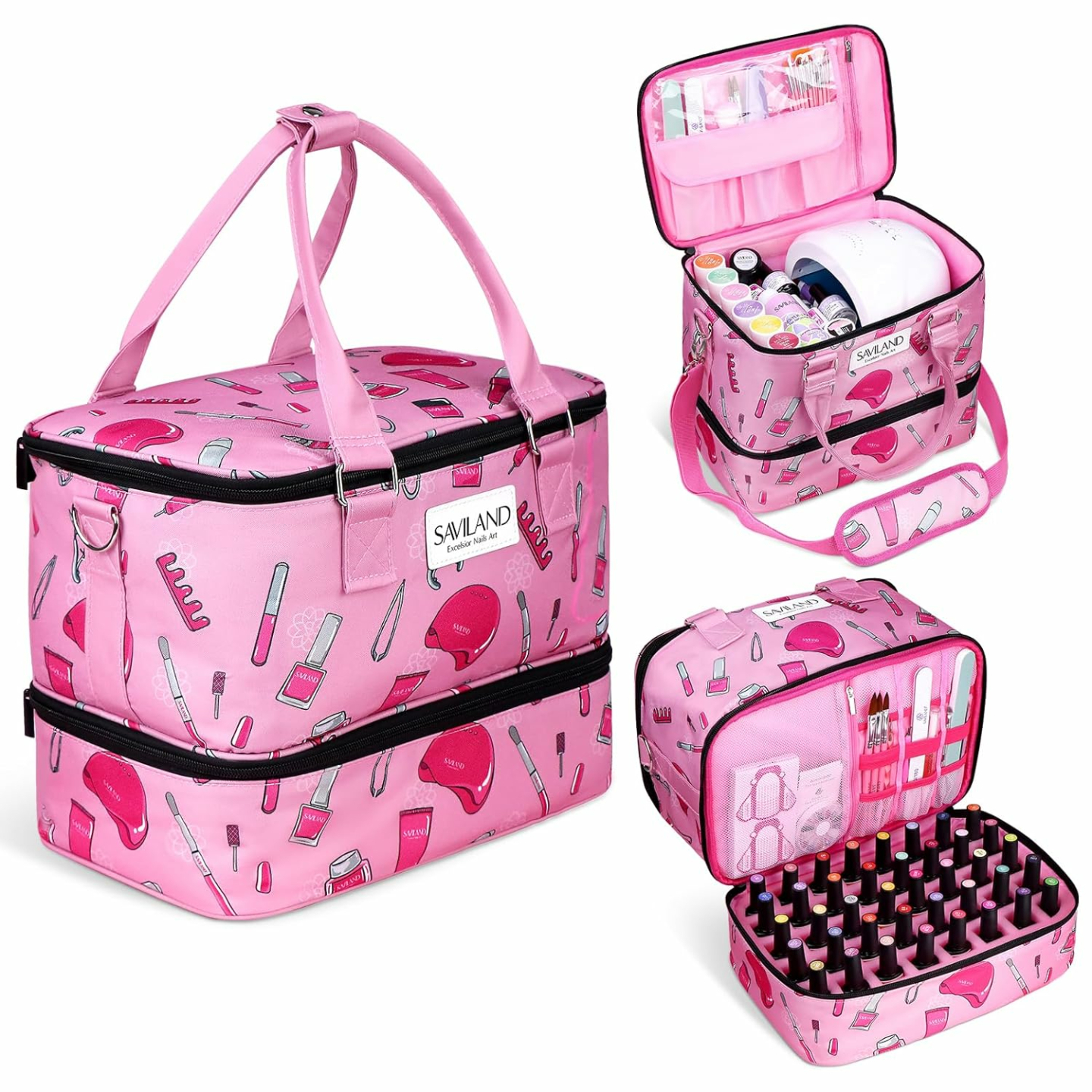 Nail Polish Organizer Bag for 40 Bottles & Lamp