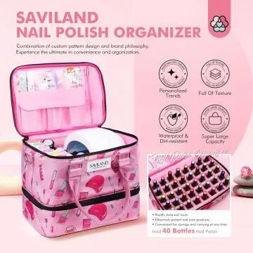 Nail Polish Organizer Bag for 40 Bottles & Lamp