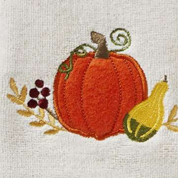SKL Home Fall/Harvest Traditional Pumpkin Hand Towel Set for Bath/Kitchen/Bar & Gift, 2 Count