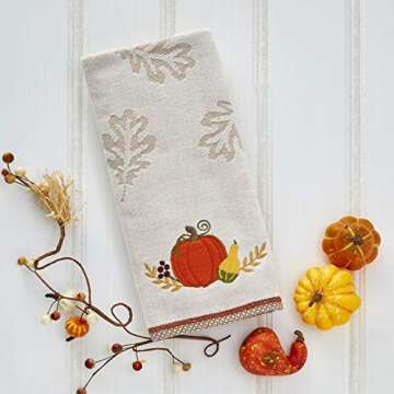 SKL Home Fall/Harvest Traditional Pumpkin Hand Towel Set for Bath/Kitchen/Bar & Gift, 2 Count
