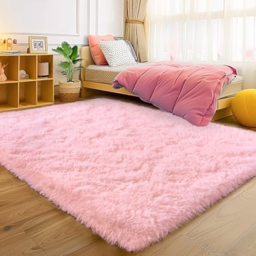 Luxury Pink Shag Rug 4x6 - Ultra Soft, Non-Slip Fluffy Carpet for Girls' Bedroom & Living Room