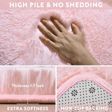 Pink Shag Rug 4x6 Ultra Soft Non-Slip Fluffy Carpet