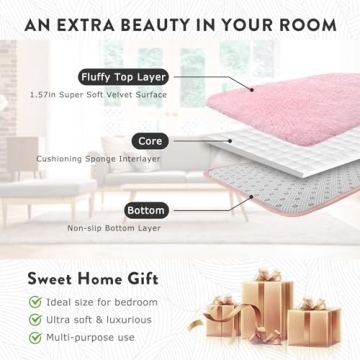 Pink Shag Rug 4x6 Ultra Soft Non-Slip Fluffy Carpet