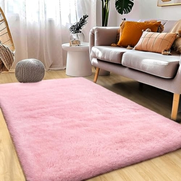 Pink Shag Rug 4x6 Ultra Soft Non-Slip Fluffy Carpet