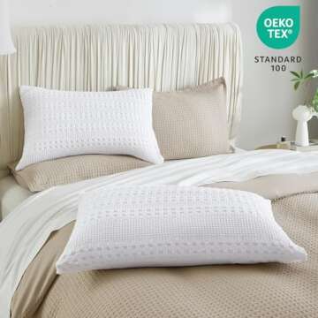PHF 100% Cotton Waffle Pillow Shams Standard Size, 2 Pack 20" x 30" Soft Skin-Friendly Pillowcases, No Filling, Aesthetic Woven and Breathable Waffle Weave Pillow Case Covers for Bed, White
