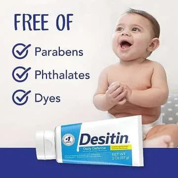Desitin Daily Defense Baby Diaper Rash Cream with Zinc Oxide to Treat, Relieve & Prevent diaper rash, Hypoallergenic, Dye-, Phthalate- & Paraben-Free, 4.8 oz