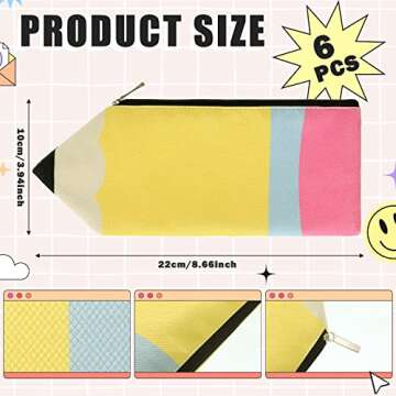 Kisston Cute Pencil Bag Set - 6 Portable Zipper Pouches for Stationery