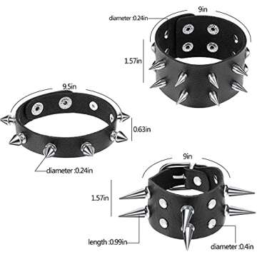 Hicarer 6 Pcs Spiked Studded Bracelets Punk Leather Rivets Bracelet Cuff for Men Women Halloween Acc...