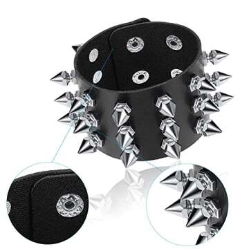 Hicarer 6 Pcs Spiked Studded Bracelets Punk Leather Rivets Bracelet Cuff for Men Women Halloween Accessories(Classic Style)