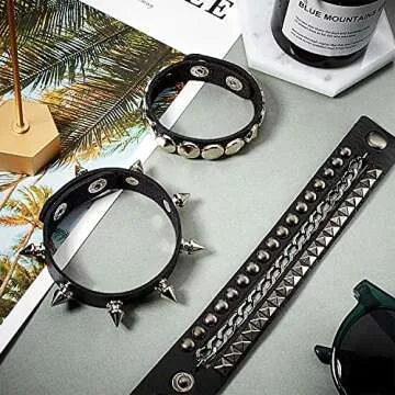 Hicarer 6 Pcs Spiked Studded Bracelets for Men Women