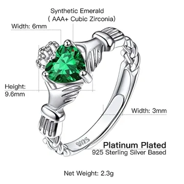 Irish Claddagh Promise Ring with Emerald for Women