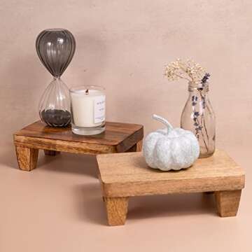 Wooden Tray Pedestal Decor | Display Riser for Plant and Other Home, Kitchen or Bathroom Accessories Hand Carved Mango Wood 2 Finishes Available (Natural Wood)