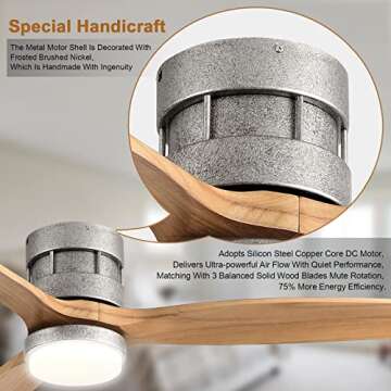 BOOMJOY 52” Low Profile Flush Mount Ceiling Fans with Lights and Remote Control Modern Living room Bedroom Indoor Outdoor Farmhouse Patios Garage Unique Industrial LED Wood 3 Blade DC Motor