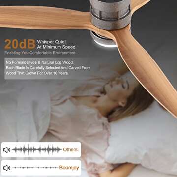 BOOMJOY 52” Low Profile Flush Mount Ceiling Fans with Lights and Remote Control Modern Living room Bedroom Indoor Outdoor Farmhouse Patios Garage Unique Industrial LED Wood 3 Blade DC Motor