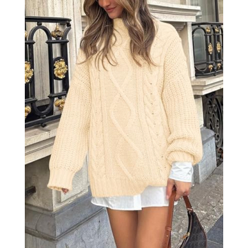 BTFBM Women’s Cable Knit Oversized Sweater - Stylish Comfort