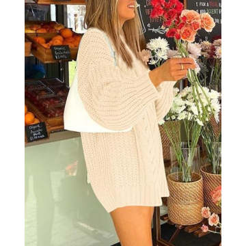 BTFBM Women’s Cable Knit Oversized Sweater - Stylish Comfort