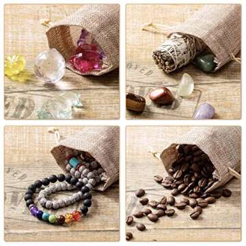 Homum 25Pcs Premium Burlap Gift Bags with Drawstring and 25Pcs Gift Tags & String, 4x6 Inch Reusable , Linen Sacks Bag for Wedding Favors Party Jewelry Pouches, Christmas, Coffee, DIY Craft Bags