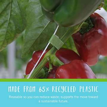 VELCRO Brand VEL-30088-AMS Garden Pre-Cut 45pcs ONE-WRAP Plant Ties Suitable for Tomatoes Flowers or Vegetables in Raised Beds, 8 in X 1/2 in, Green-Recycled Plastic