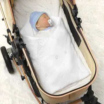 LAWKUL Cellular Blanket Baby 100% Cotton Knitted Soft Knit Crochet Blankets for Newborn Boy Girls Infants White 100x80cm