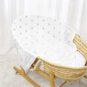 LAWKUL Cellular Blanket Baby 100% Cotton Knitted Soft Knit Crochet Blankets for Newborn Boy Girls Infants White 100x80cm
