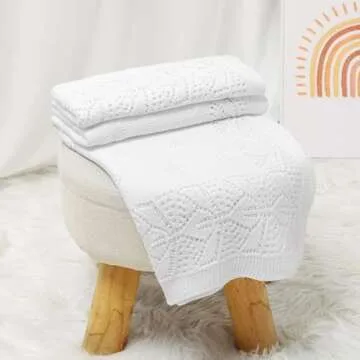 LAWKUL Cellular Blanket Baby 100% Cotton Knitted Soft Knit Crochet Blankets for Newborn Boy Girls Infants White 100x80cm
