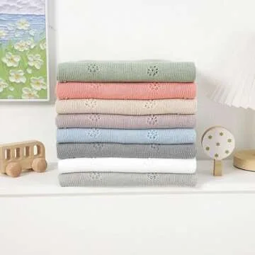 LAWKUL Cellular Blanket Baby 100% Cotton Knitted Soft Knit Crochet Blankets for Newborn Boy Girls Infants White 100x80cm