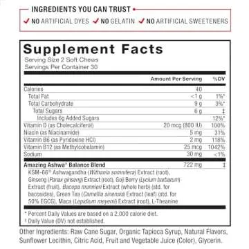 FORCE FACTOR Amazing Ashwa for Stress Relief, Memory, Focus, and Immune Support Health, Ashwaganda Supplement with KSM-66 Ashwagandha for Stress, 120 Soft Chews