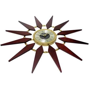 Infinity Instruments Orion 30 Inch Walnut Mid-Century Modern Starburst Wall Clock