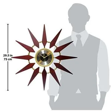 Infinity Instruments Orion 30 Inch Walnut Mid-Century Modern Starburst Wall Clock