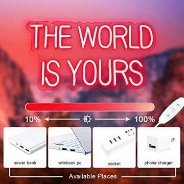 The World is Yours Neon Sign for Wall Decor, Red The World Is Yours LED Light Up Sign for Bedroom, Gaming Room, Gifts for Birthday Graduation Scarface Lovers 17"x9" by DIVATLA